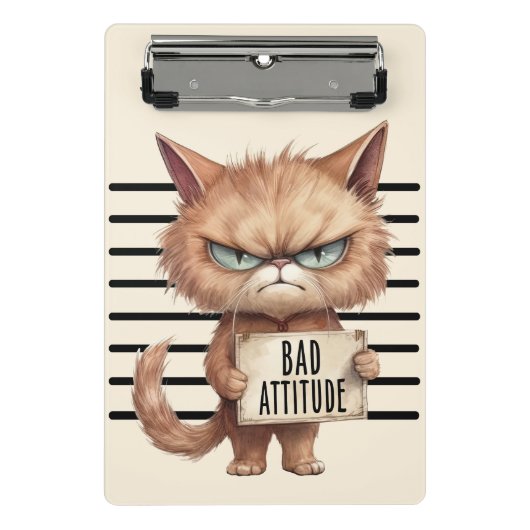 Bad Attitude Cat Mugshot – Grappig katachtig ontwe Mini Klembord (Voorkant)
