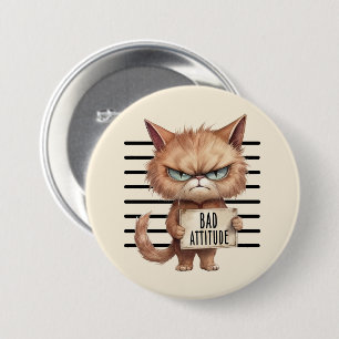 Bad Attitude Cat Mugshot – Grappig katachtig ontwe Ronde Button 7,6 Cm