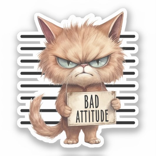 Bad Attitude Cat Mugshot – Grappig katachtig ontwe Sticker (Voorkant)