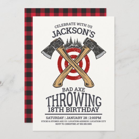 Bad Ax Throwing Birthday Invitation Kaart (Voorkant / Achterkant)