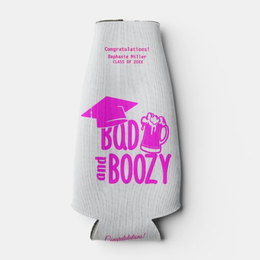 Bad & Boozy Afstuderen Fleskoeler - Aangepast Flesjeskoeler (Voorkant)