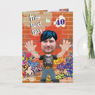 Bad Boy 40th Mannen Birthday Funny Face Cut-out Kaart