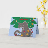 "Bad Cat" gevouwen kerst Wenskaart Kaart (Gele Bloem)