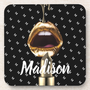 Bad Girl Beauty Gold Lips Girl Custom Personalized Bier Onderzetter