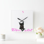 ~Bad Kat~ WALL CLOCK/PINK Vierkante Klok (Huis)