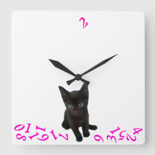 ~Bad Kat~ WALL CLOCK/PINK Vierkante Klok