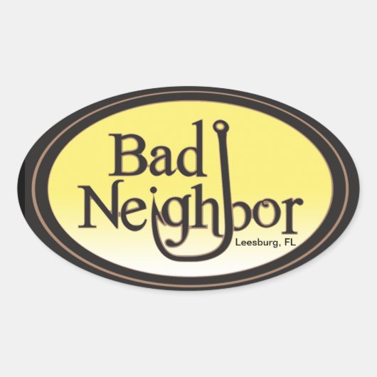 Bad Neighbor Oval Blk yel.oval sticker (Voorkant)