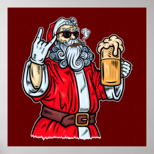 Bad Santa Claus, Rock, Beer en Cigar Poster