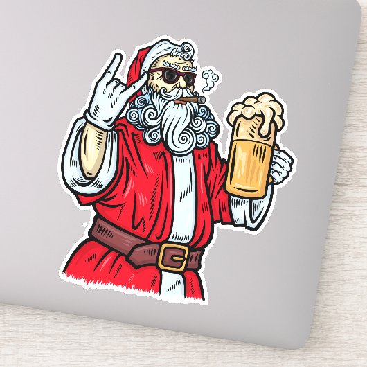 Bad Santa Claus, Rock, Beer en Cigar Sticker (Detail)