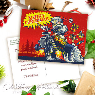 Bad Santa Rides Een Wilde Auto Kerstmis Groeten Feestdagenkaart