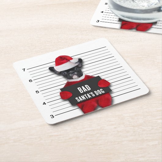 Bad Santa's Dog Mugshot Funny Kerstmis Vierkante Kartonnen Onderzetter (Schuin)