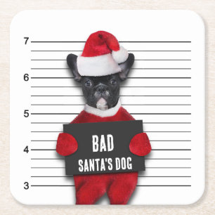 Bad Santa's Dog Mugshot Funny Kerstmis Vierkante Kartonnen Onderzetter