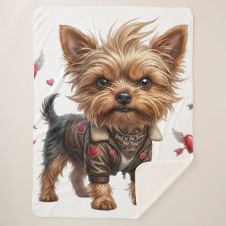 Bad to the Bone Yorkie Valentine Sherpa Blanket Deken