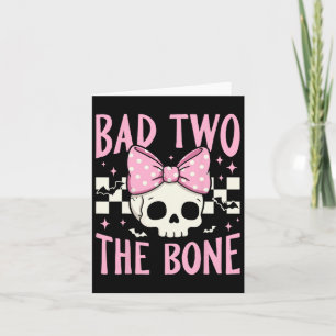 Bad Two - De schedel met roze strik voor Halloween Kaart