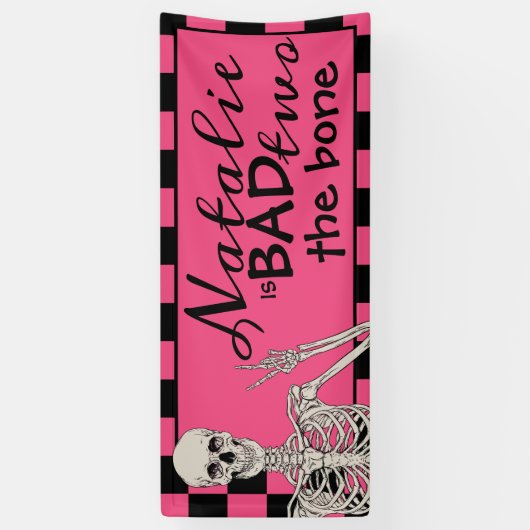 Bad Two Het Bone Halloween 2e Verjaardag Roze Part Spandoek (Verticaal)