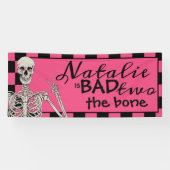 Bad Two Het Bone Halloween 2e Verjaardag Roze Part Spandoek (Horizontaal)