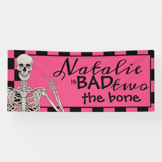 Bad Two Het Bone Halloween 2e Verjaardag Roze Part Spandoek (Horizontaal)