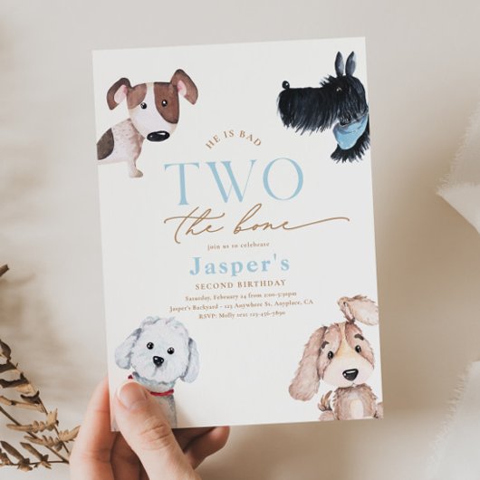 Bad TWO the Bone Puppy Birthday Invitation