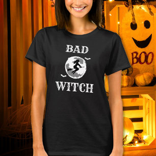Bad Witch Riding Broom Vrouwen Custom Halloween T-shirt