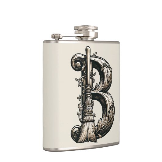 Bad Witch Witchy Broom Letter B Custom Initiaal Heupfles (Rechts)