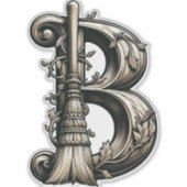 Bad Witch Witchy Broom Letter B Custom Initiaal Sticker (Voorkant)