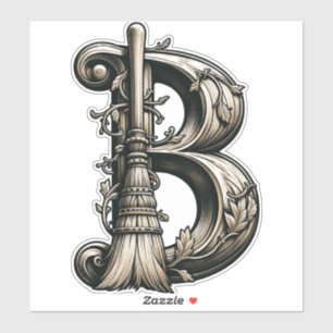 Bad Witch Witchy Broom Letter B Custom Initiaal Sticker
