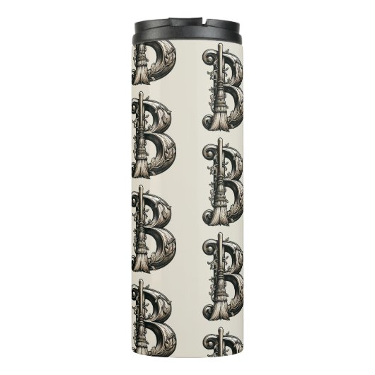 Bad Witch Witchy Broom Letter B Custom Initiaal Thermosbeker (Achterkant)