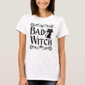 Bad Witch Zwart Kat Zwart en Wit Halloween T-shirt (Voorkant)
