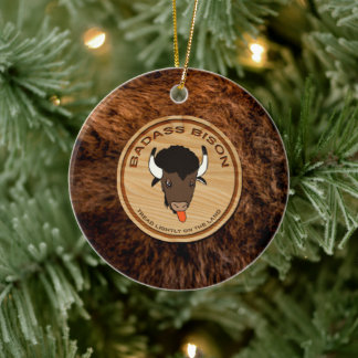 Badass Bison Boerderij Logo Coffee Mok Keramisch Ornament