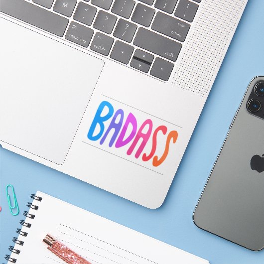BADASS Colorful Fun Lettering Sticker (Laptop met iPhone)