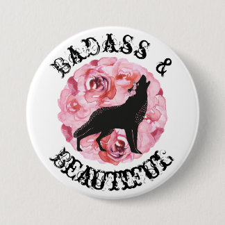 Badass en Beauful Black Wolf en Rozen Button
