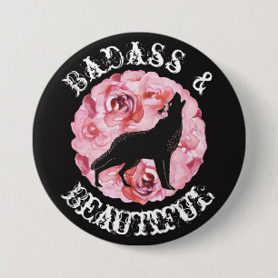 Badass en Beauful Wolf en Rozen Black Button