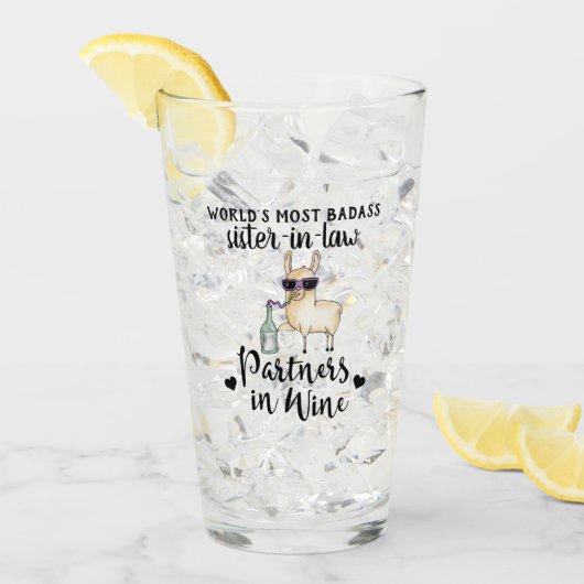 BADASS schoonzus Partners IN Wine Funny Llama Glas (Voorkant ijs)