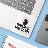 Badass Unicorn Sticker (Laptop met iPhone)