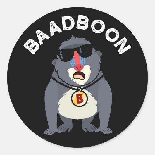 Badboon Funny Bad Baboon Pun Dark BG Ronde Sticker (Voorkant)