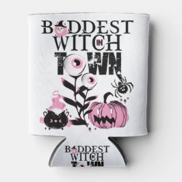 Baddest Witch in Town Halloween in enge roze Blikjeskoeler