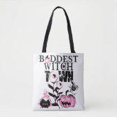 Baddest Witch in Town Halloween roze en eng Draagtas (Voorkant)
