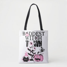 Baddest Witch in Town Halloween roze en eng Draagtas