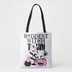 Baddest Witch in Town Halloween roze en eng Draagtas