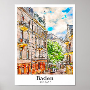 Baden Duitsland Reizen Waterverf Hand getekend Poster