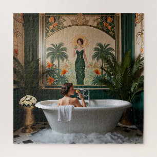 Badende vrouw in Art Deco badkamer Legpuzzel
