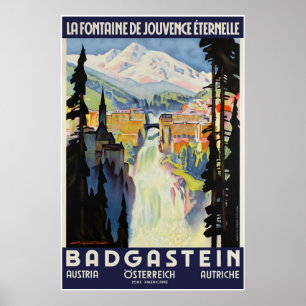 Badgastein, Oostenrijk, Travel Ski Poster