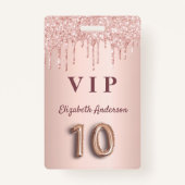 Badge 10e anniversaire rose parties scintillant or rose (Devant)