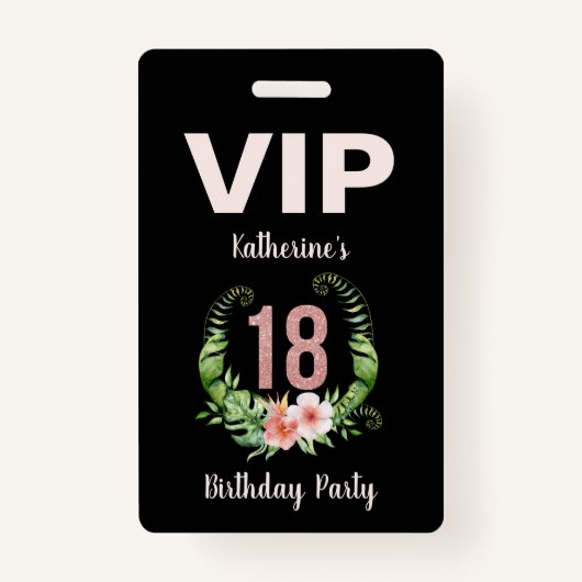 Badge 18e anniversaire noir floral VIP (Devant)