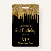 Badge 21 anniversaire noir goutte d'or parties scintilla (Devant)