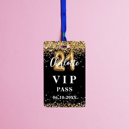 Badge 21e anniversaire black or vip party pass