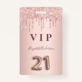 Badge 21e anniversaire rose gouttes d'or rose VIP pass (Devant)
