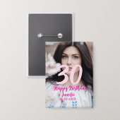 Badge 30e anniversaire ajouter nom date année photo blan (Recto/Verso)