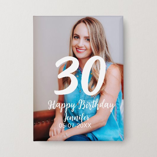 Badge 30e anniversaire ajouter nom date année photo blan (Recto)