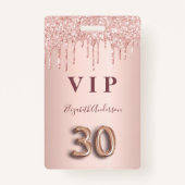 Badge 30e anniversaire rose parties scintillant or goutt (Devant)
